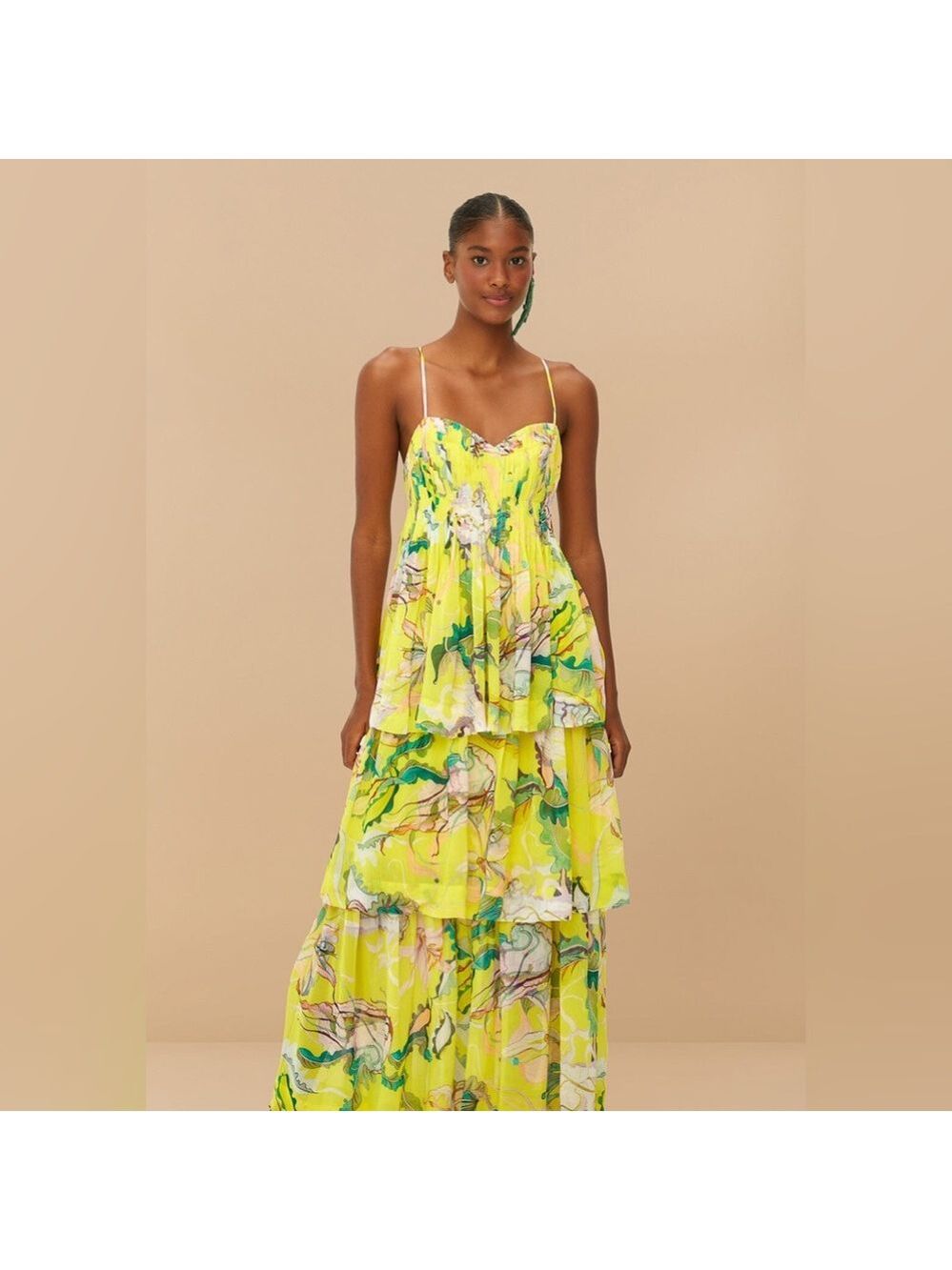 Farm Rio Yellow Jellyfish Bouquet Layered Maxi Dress - Picture 5 of 9
